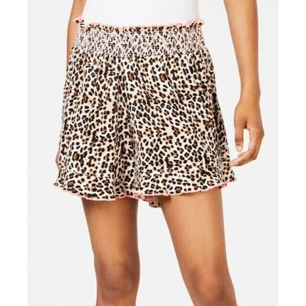 Miken Swimsuit Cover Up Shorts Size Small Smocked Animal Print Resort NEW